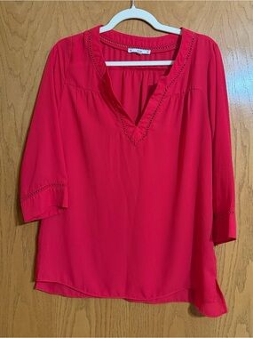 Women’s Red V-Neck Crochet Trim Blouse, size Medium